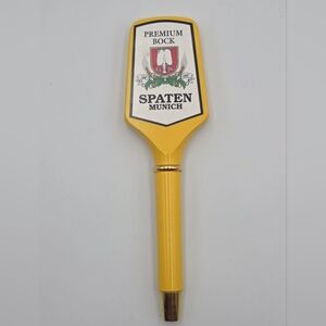 Vintage Spaten Munich Premium Bock Wooden Draft Beer Bar Tap Handle Yellow